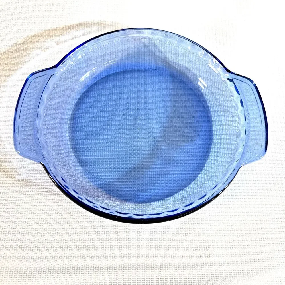 Vintage Anchor Hocking Cobalt Blue Ovenware 9” Pie Plate Fluted Glass Rim